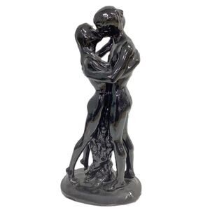 Vintage Ebony Lovers Embrace Signed Ceramic Statue